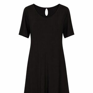 Catherines Black Short Sleeve Handkerchief Hem Midi Dress Women's 1X Plus